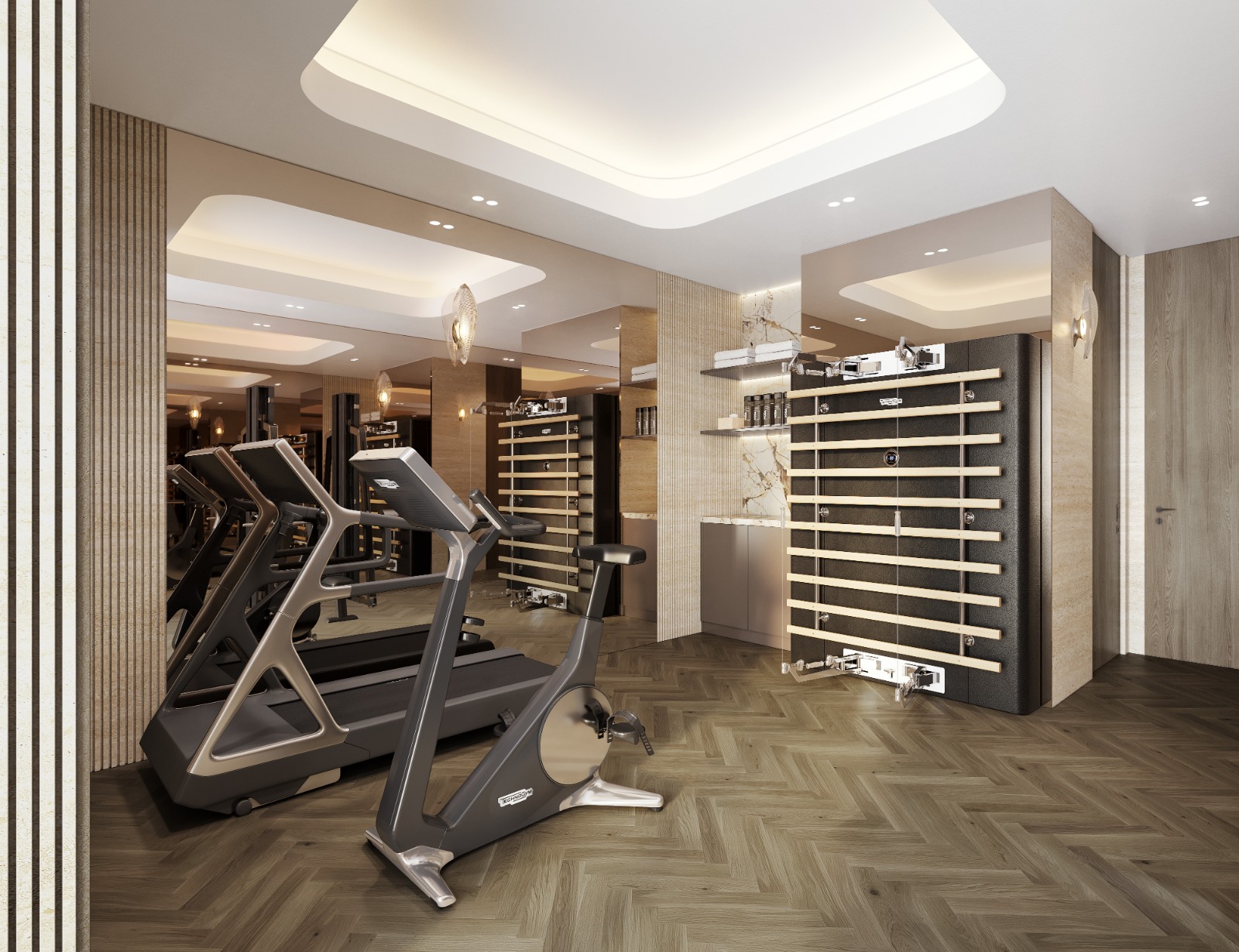 Private gymnasium with natural stone floor