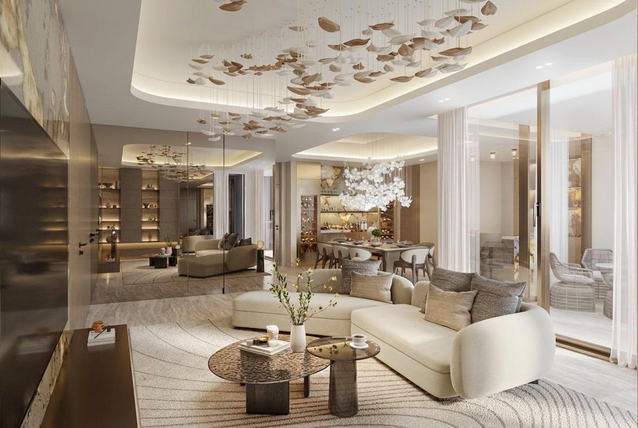 Open living and dining room
