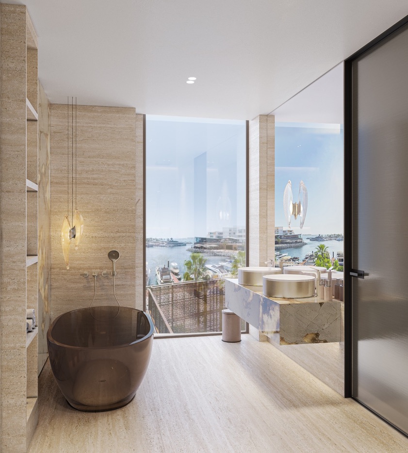 Primary bathroom overlooking the marina